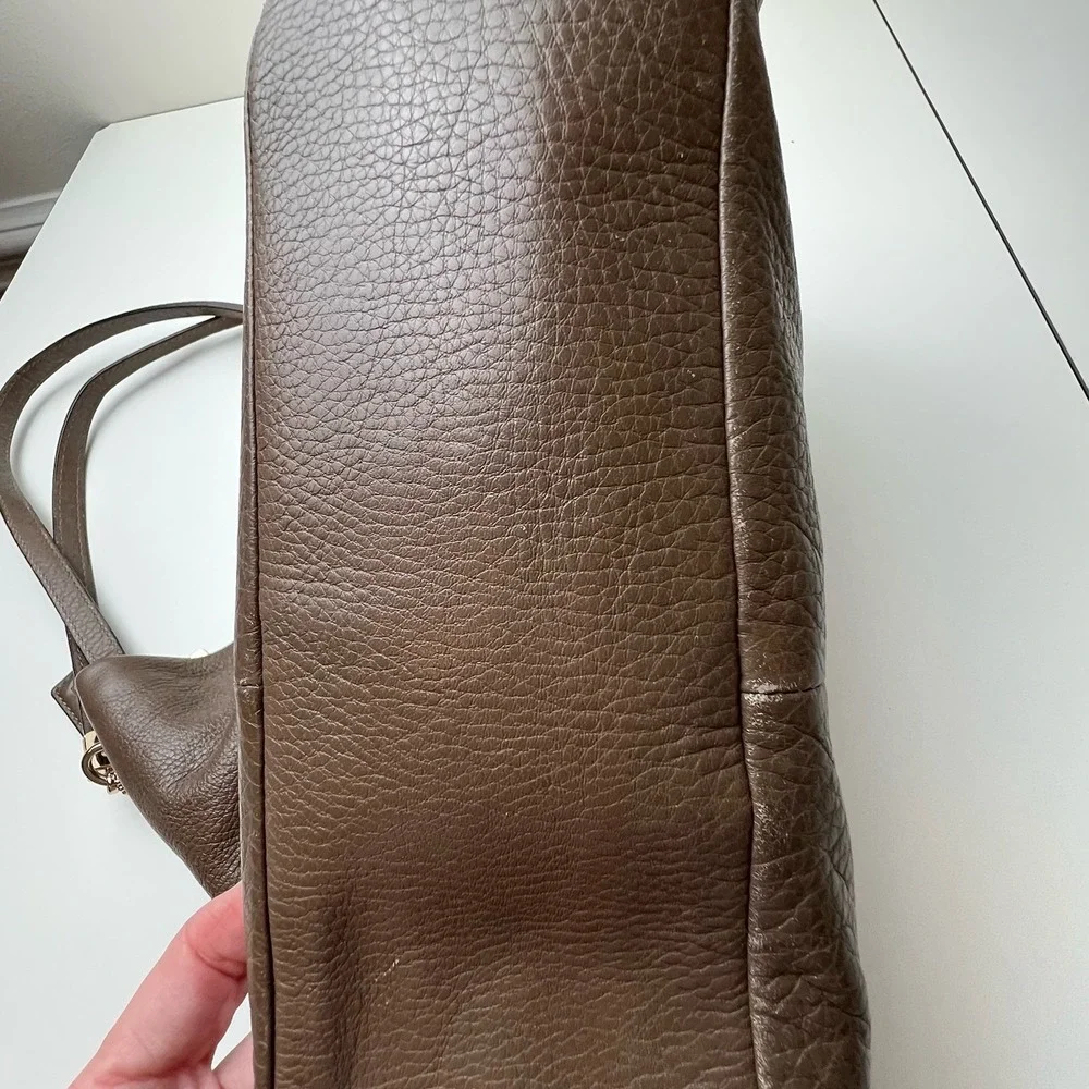 Coach Madison Pebble Taupe/Brown Large Leather Shoulder Bag Minimalist